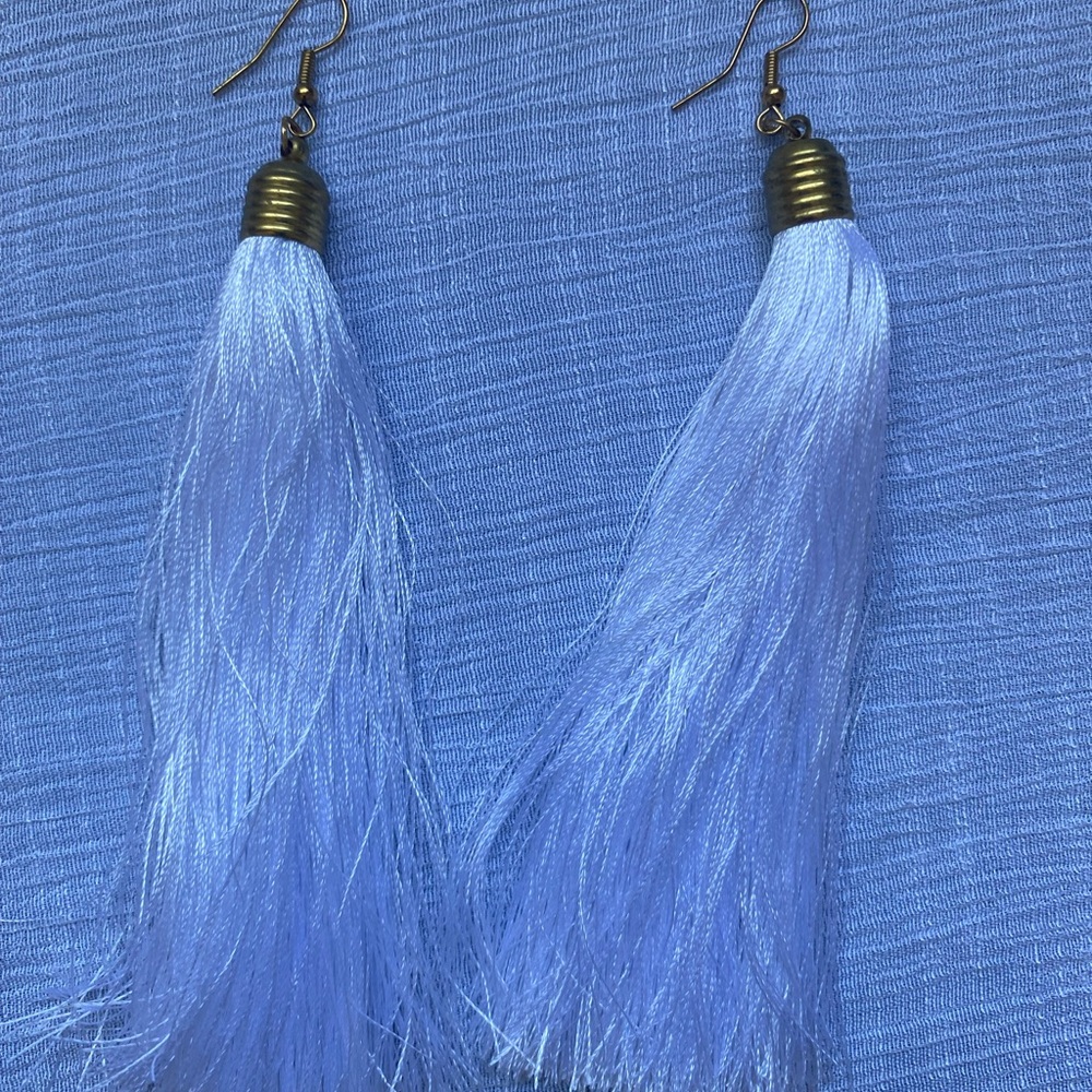 Chic Blue Tassel Earrings with Metallic Accents